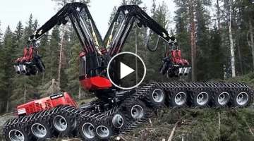 Dangerous Fastest Chainsaw Cutting Tree Machines, Big Felling Tree Heavy Equipment Machine